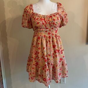 Orange Smocked Puff Sleeve Mini Sundress